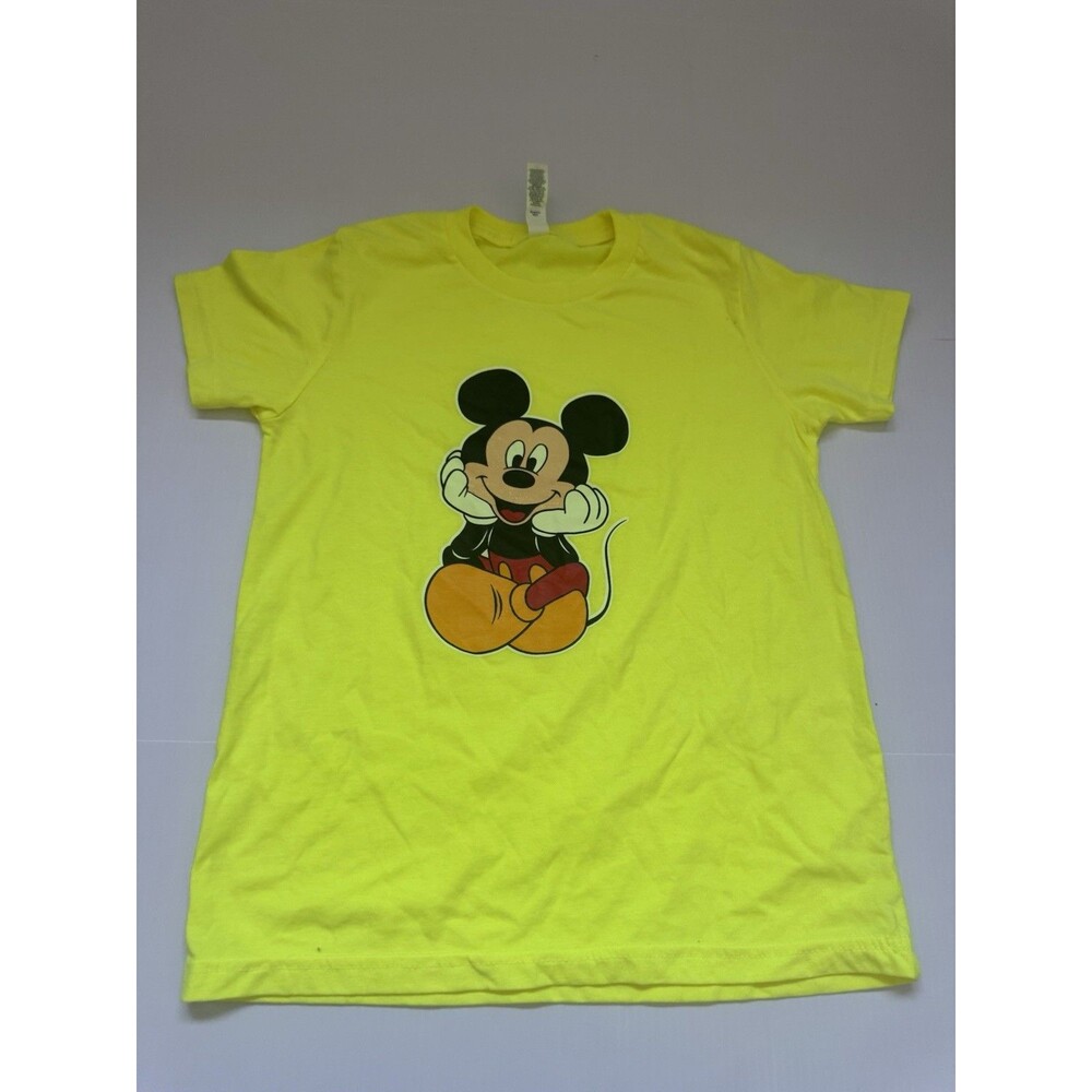 Kids Mickey Mouse Graphic T-Shirt Neon Yellow Size M 10-12 Short Sleeve